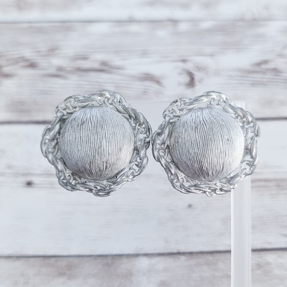 Vintage Clip On Earrings Large Statement Silver Tone - Condition Issues